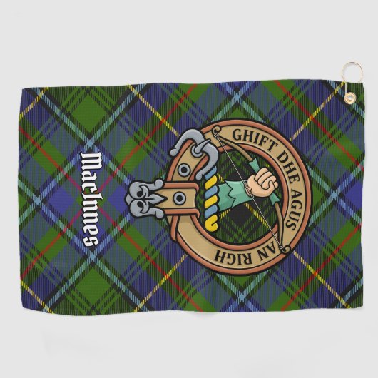 Clan MacInnes Crest over Tartan Golfhanddoek (Horizontaal)