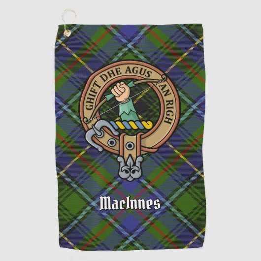 Clan MacInnes Crest over Tartan Golfhanddoek (Voorkant)