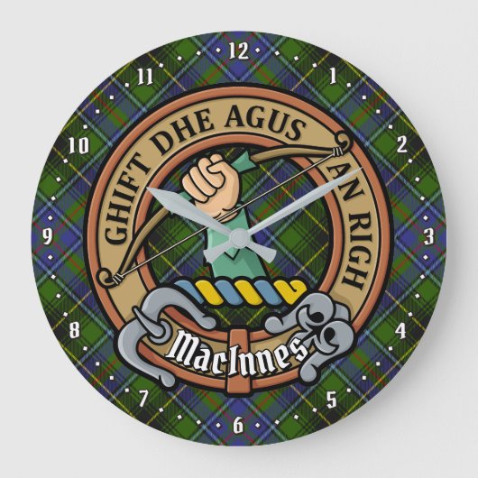 Clan MacInnes Crest over Tartan Grote Klok (Voorkant)