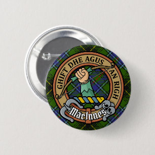 Clan MacInnes Crest over Tartan Ronde Button 5,7 Cm