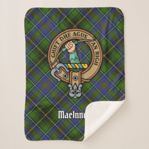Clan MacInnes Crest over Tartan Sherpa Deken