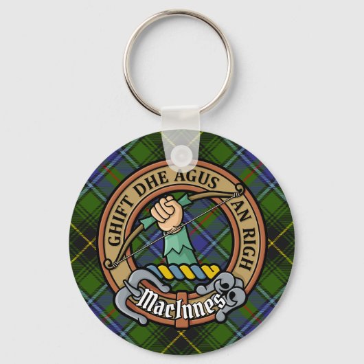 Clan MacInnes Crest over Tartan Sleutelhanger (Voorkant)