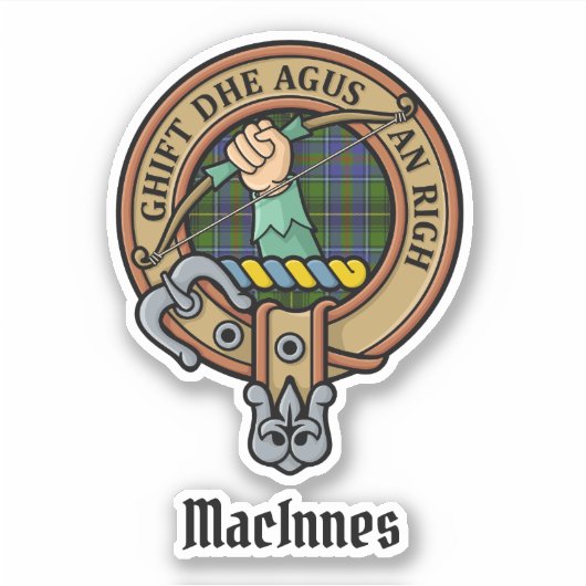 Clan MacInnes Crest over Tartan Sticker (Voorkant)