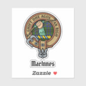Clan MacInnes Crest over Tartan Sticker (Vel)