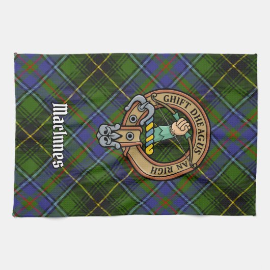 Clan MacInnes Crest over Tartan Theedoek (Horizontaal)