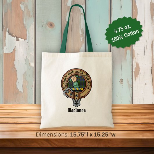 Clan MacInnes Crest over tartan Tote Bag
