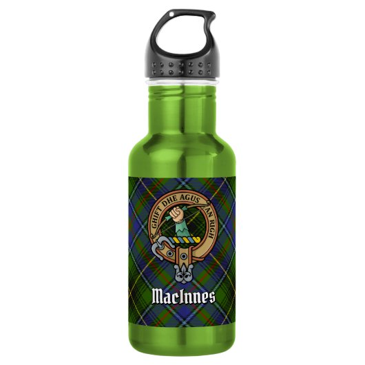 Clan MacInnes Crest over tartan Waterfles (Voorkant)