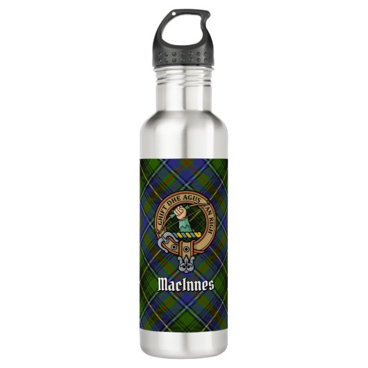Clan MacInnes Crest over Tartan Waterfles (Voorkant)