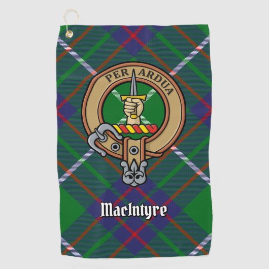 Clan MacIntyre Crest over jagen Tartan Golfhanddoek (Voorkant)