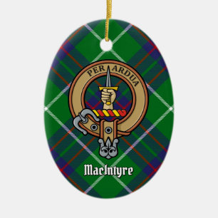 Clan MacIntyre Crest over jagen Tartan Keramisch Ornament