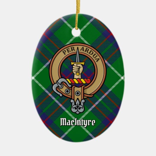 Clan MacIntyre Crest over jagen Tartan Keramisch Ornament (Voorkant)