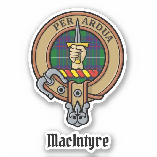 Clan MacIntyre Crest over jagen Tartan Sticker (Voorkant)