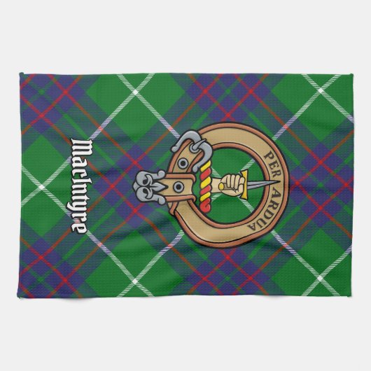 Clan MacIntyre Crest over jagen Tartan Theedoek (Horizontaal)