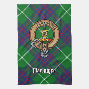 Clan MacIntyre Crest over jagen Tartan Theedoek