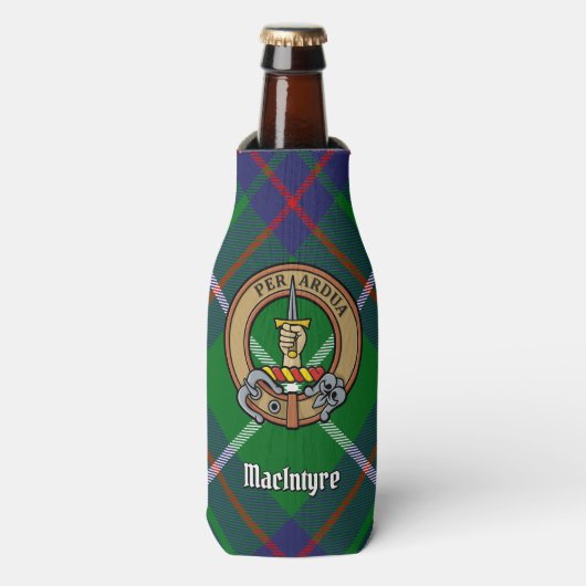 Clan MacIntyre Crest over Tartan Flesjeskoeler (Fles Voorkant)