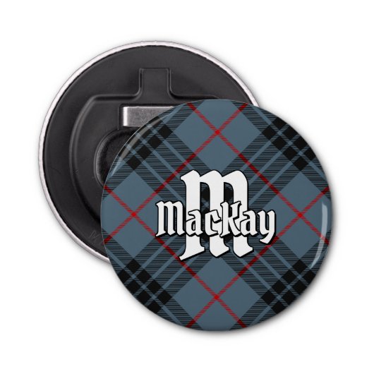 Clan MacKay Blue Tartan Button Flesopener (Voorkant)