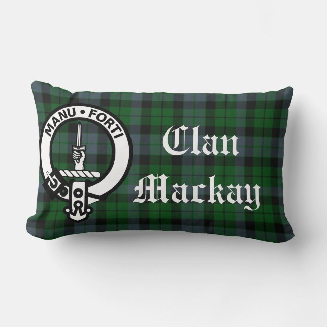 Clan Mackay Crest Badge and Tartan Kussen (Voorkant)