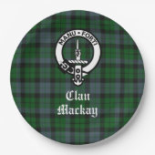 Clan Mackay Crest Badge en Tartan  Papieren Bordje (Voorkant)