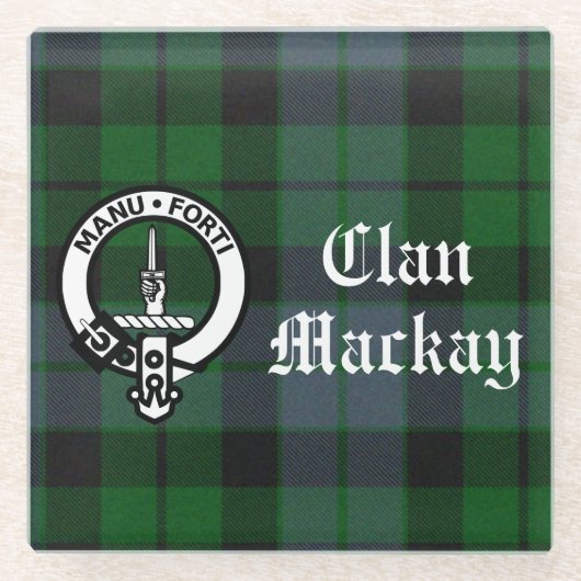 Clan Mackay Crest Badge & Tartaankleurige Aanpasba Glazen Onderzetter (Voorkant)