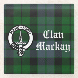 Clan Mackay Crest Badge & Tartan Aanpasbaar Glazen Onderzetter