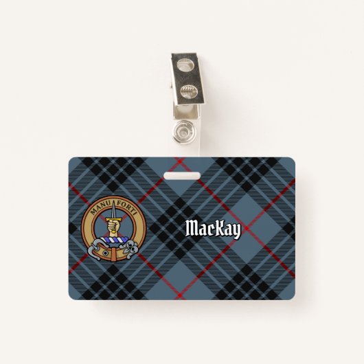 Clan MacKay Crest over Blue Tartan Badge (Voorkant met clip)