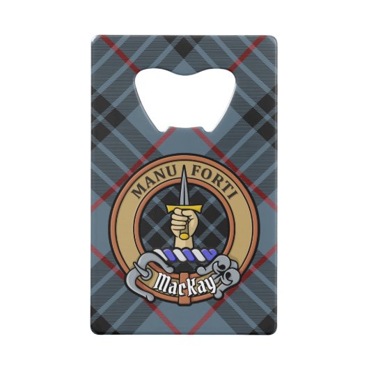 Clan MacKay Crest over Blue Tartan Creditkaart Flessenopener (Voorkant)