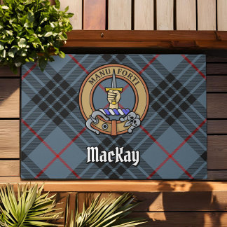 Clan MacKay Crest over Blue Tartan Deurmat