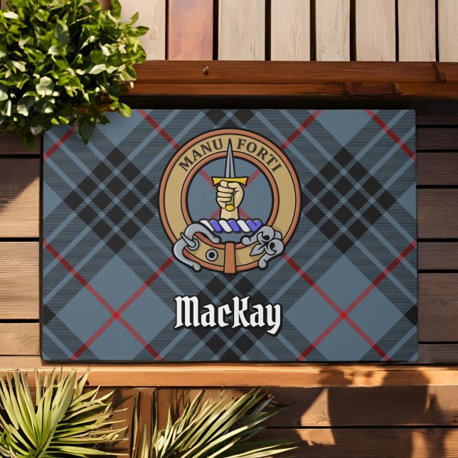 Clan MacKay Crest over Blue Tartan Deurmat (Creator heeft geüpload)