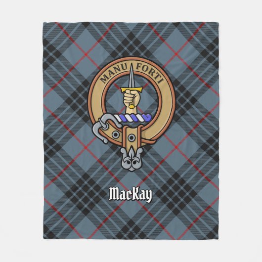 Clan MacKay Crest over Blue Tartan Fleece Deken (Voorkant)