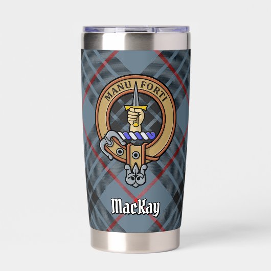 Clan MacKay Crest over Blue Tartan Geïsoleerde Drinkbeker (Voorkant)