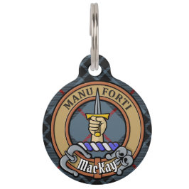 Clan MacKay Crest over Blue Tartan Huisdierpenning