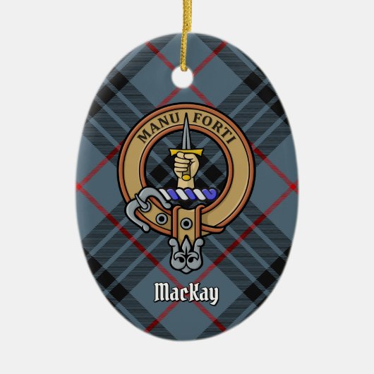 Clan MacKay Crest over Blue Tartan Keramisch Ornament (Voorkant)