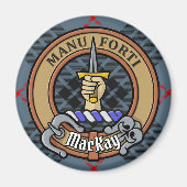 Clan MacKay Crest over Blue Tartan Magneet (Voorkant)