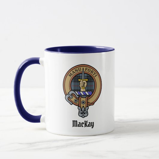 Clan MacKay Crest over Blue Tartan Mok (Links)