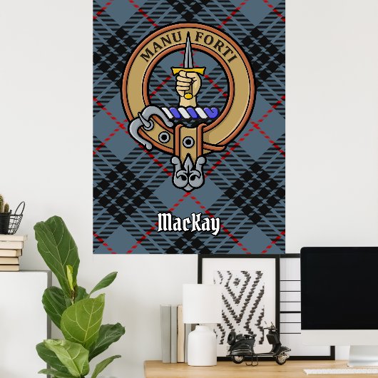 Clan MacKay Crest over Blue Tartan Poster (Thuiskantoor)