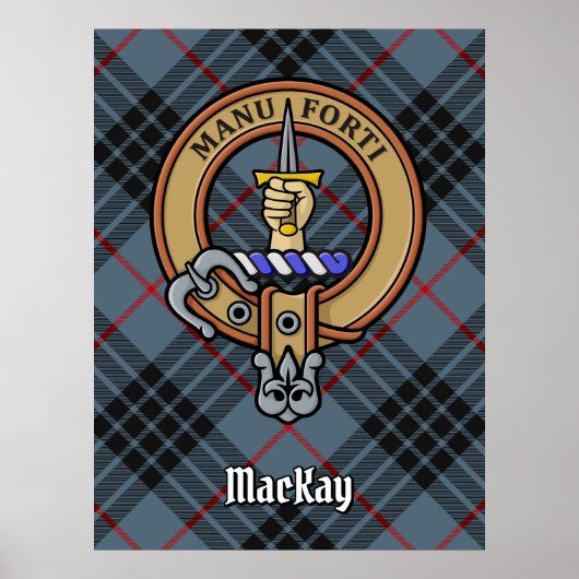 Clan MacKay Crest over Blue Tartan Poster (Voorkant)