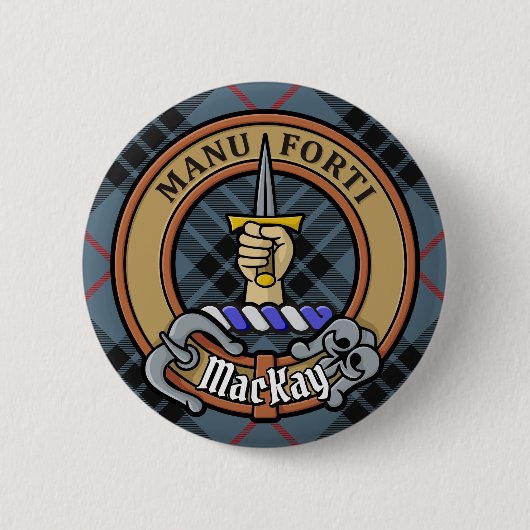 Clan MacKay Crest over Blue Tartan Ronde Button 5,7 Cm (Voorkant)