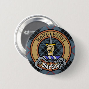 Clan MacKay Crest over Blue Tartan Ronde Button 5,7 Cm