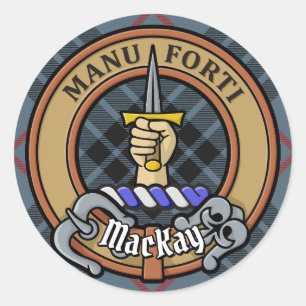Clan MacKay Crest over Blue Tartan Ronde Sticker