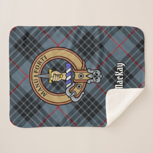 Clan MacKay Crest over Blue Tartan Sherpa Deken (Voorkant (horizontaal))