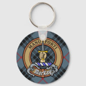 Clan MacKay Crest over Blue Tartan Sleutelhanger (Voorkant)
