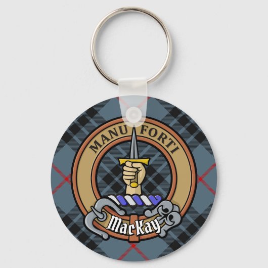 Clan MacKay Crest over Blue Tartan Sleutelhanger (Voorkant)