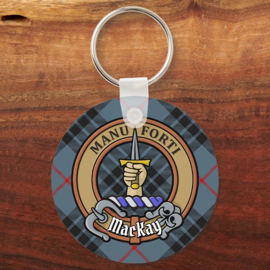 Clan MacKay Crest over Blue Tartan Sleutelhanger (Voorkant)