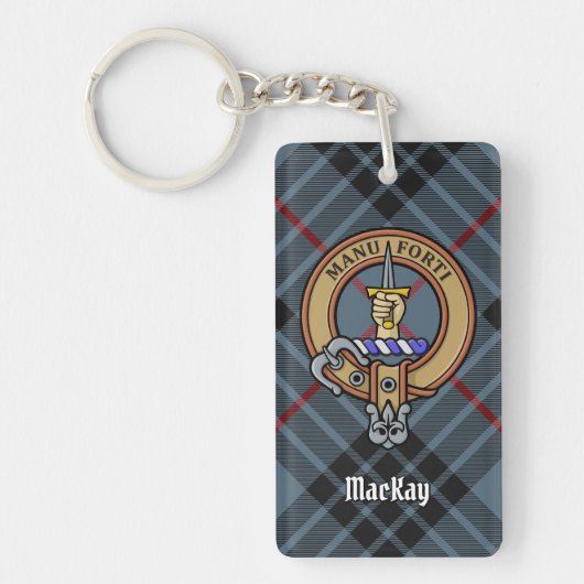 Clan MacKay Crest over Blue Tartan Sleutelhanger (Voorkant)
