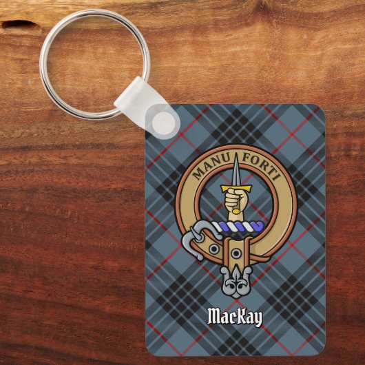 Clan MacKay Crest over Blue Tartan Sleutelhanger (Voorkant)