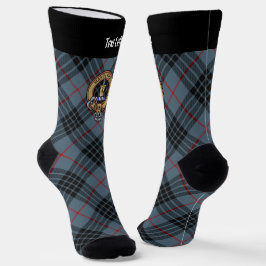 Clan MacKay Crest over Blue Tartan Sokken