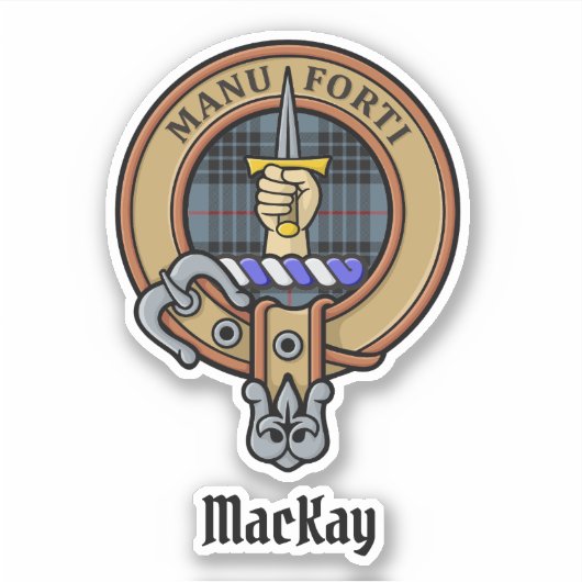 Clan MacKay Crest over Blue Tartan Sticker (Voorkant)