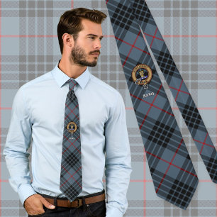 Clan MacKay Crest over Blue Tartan Stropdas