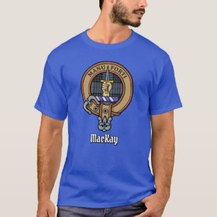 Clan MacKay Crest over Blue Tartan T-shirt
