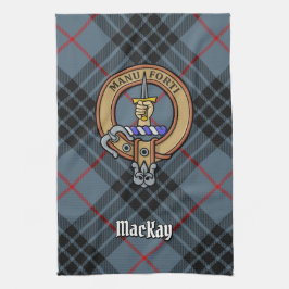 Clan MacKay Crest over Blue Tartan Theedoek